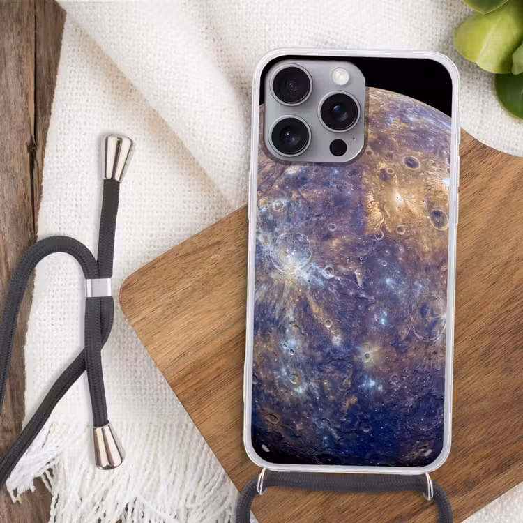 Phone case crossbody - Planet - Craters - Space - Planeet - Kraters - Ruimte Hoesje iPhone 16 Pro Max met koord klein