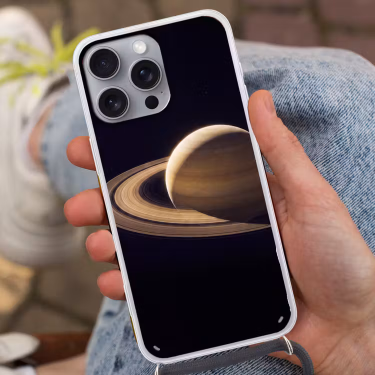 Phone case crossbody - Planet - Rings - Space - Planeet - Ringen - Ruimte Hoesje iPhone 16 Pro Max met koord klein