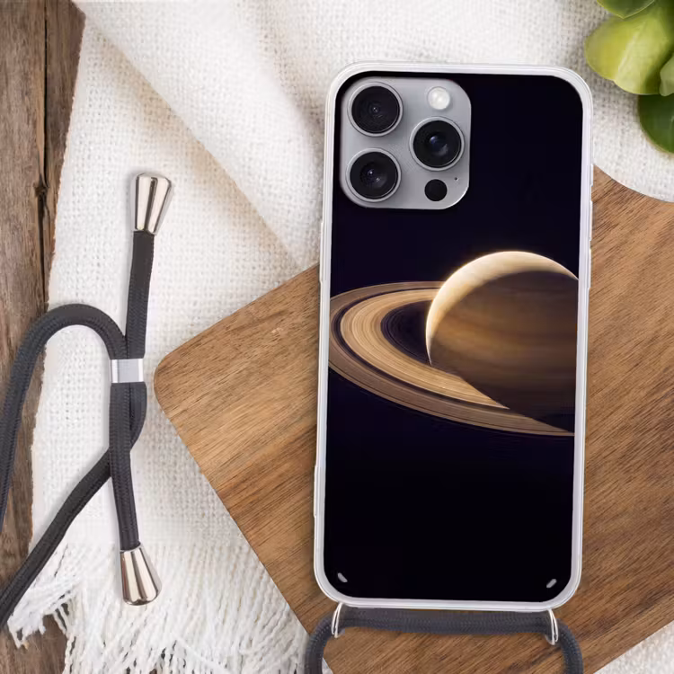 Phone case crossbody - Planet - Rings - Space - Planeet - Ringen - Ruimte Hoesje iPhone 16 Pro Max met koord klein