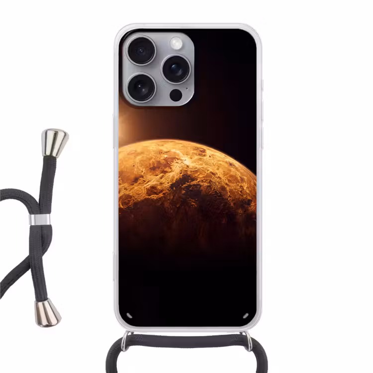 Phone case crossbody - Planet - Space - Orange - Planeet - Ruimte - Oranje Hoesje iPhone 16 Pro Max met koord klein