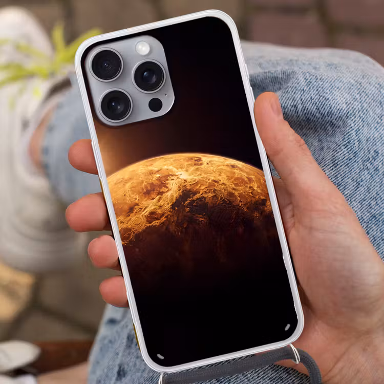 Phone case crossbody - Planet - Space - Orange - Planeet - Ruimte - Oranje Hoesje iPhone 16 Pro Max met koord klein