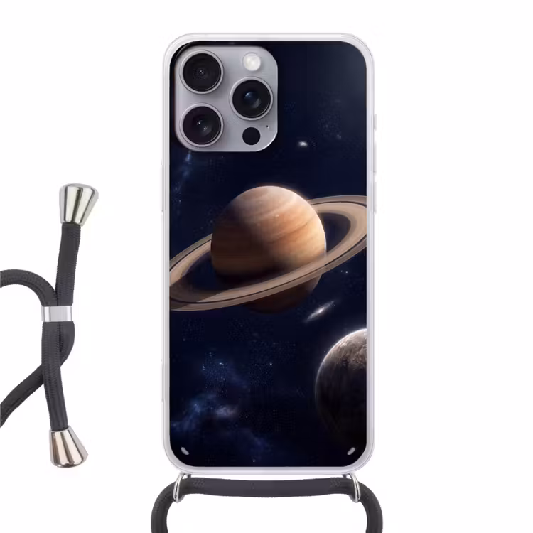 Planeten - Saturnus - Ruimte Hoesje iPhone 16 Pro Max met koord klein -3d