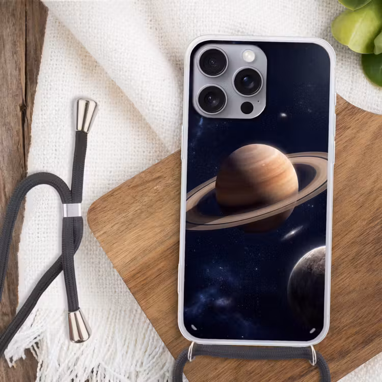Planeten - Saturnus - Ruimte Hoesje iPhone 16 Pro Max met koord klein -sfeer4