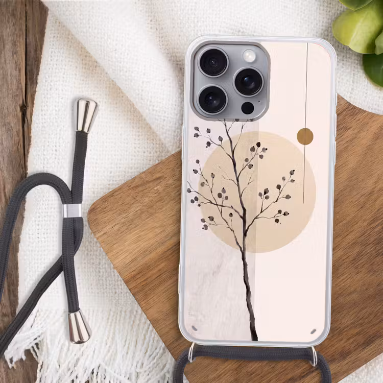 Phone case crossbody - Plant - Abstract - Beige - Plant - Abstract - Beige Hoesje iPhone 16 Pro Max met koord klein