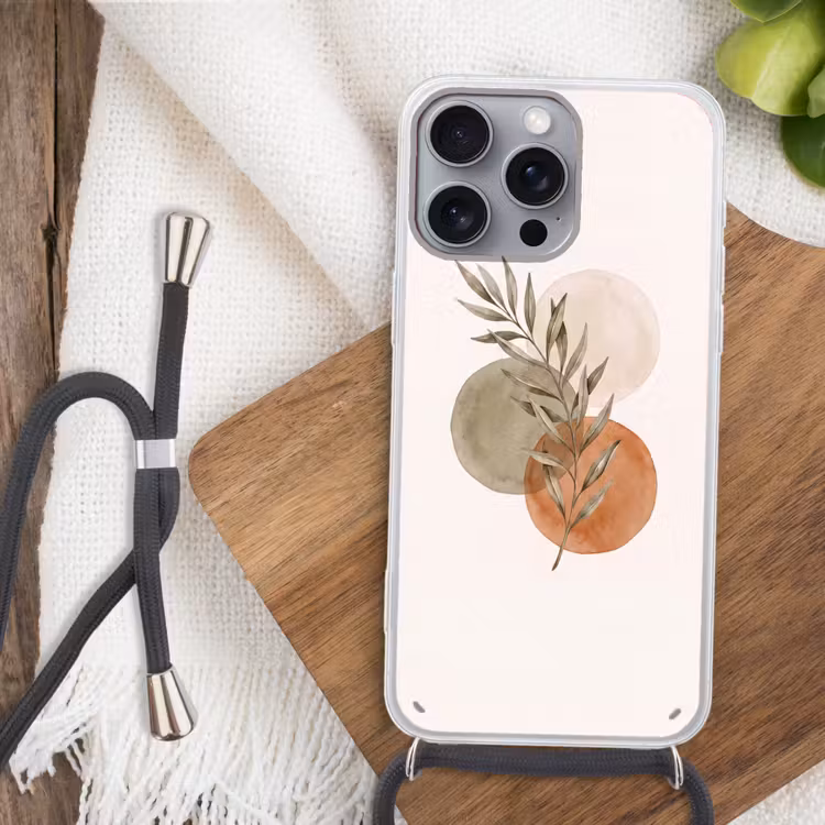 Phone case crossbody - Plant - Circles - Abstract - Plant - Cirkels - Abstract Hoesje iPhone 16 Pro Max met koord klein