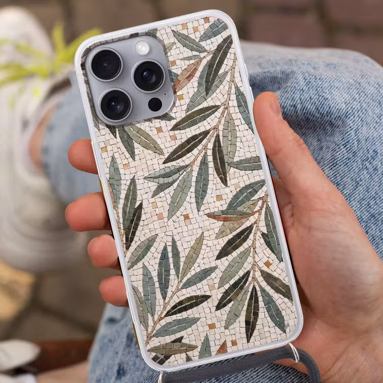 Plant - Blad - Mozaïek - Groen Hoesje iPhone 16 Pro Max met koord klein -sfeer3
