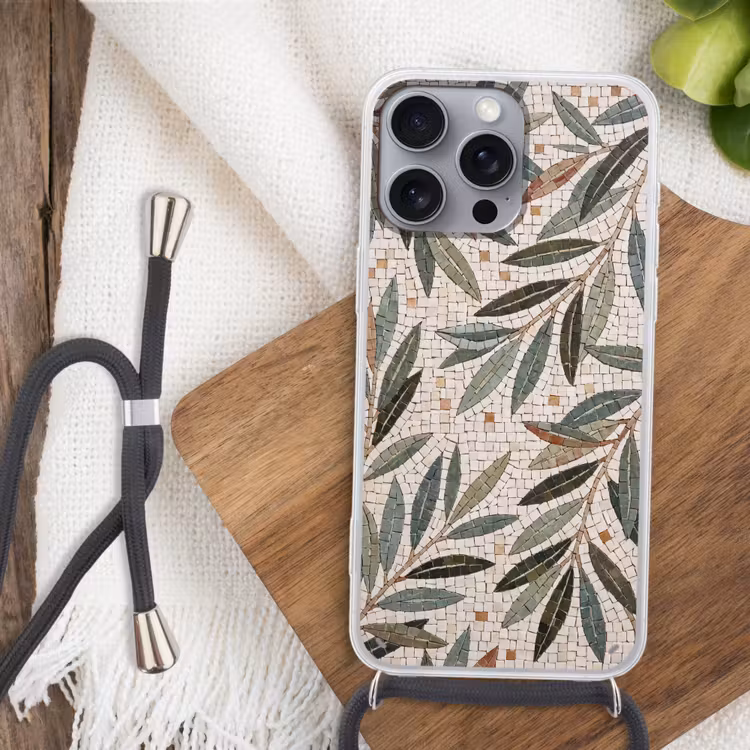 Plant - Blad - Mozaïek - Groen Hoesje iPhone 16 Pro Max met koord klein -sfeer4