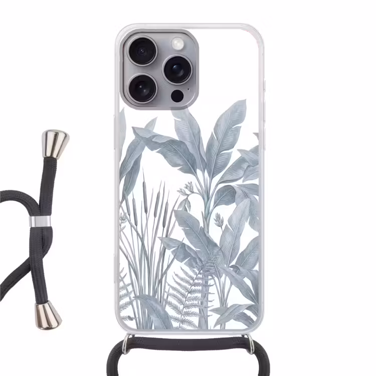 Planten - Bladeren - Natuur - Grijs Hoesje iPhone 16 Pro Max met koord klein -3d