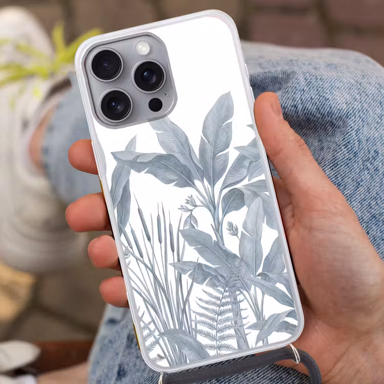 Planten - Bladeren - Natuur - Grijs Hoesje iPhone 16 Pro Max met koord klein -sfeer3