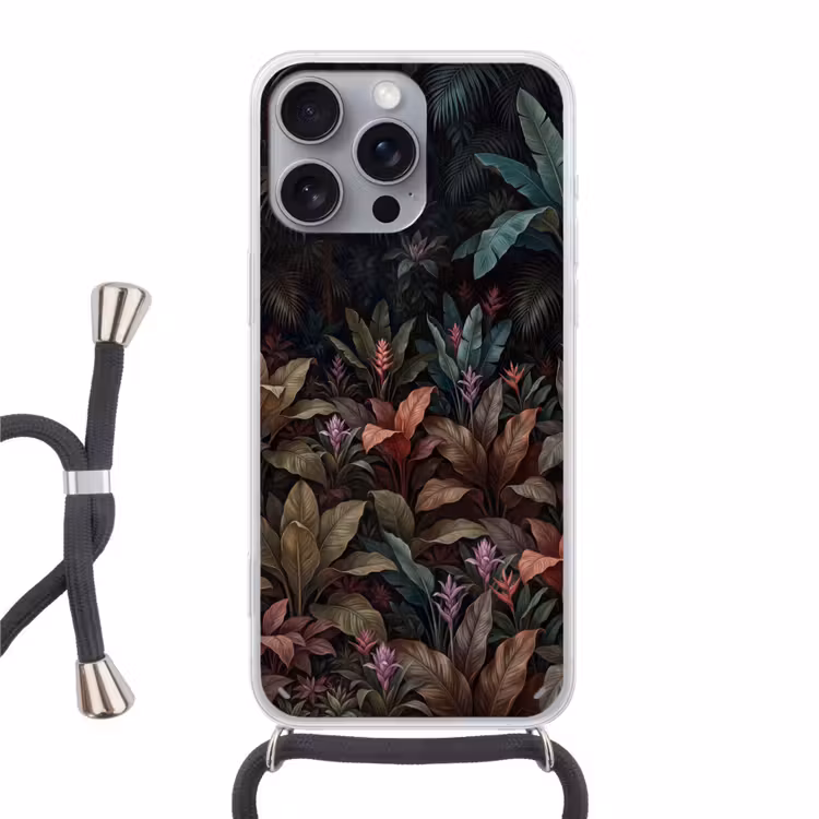 Planten - Tropisch - Jungle - Donker - Natuur Hoesje iPhone 16 Pro Max met koord klein -3d