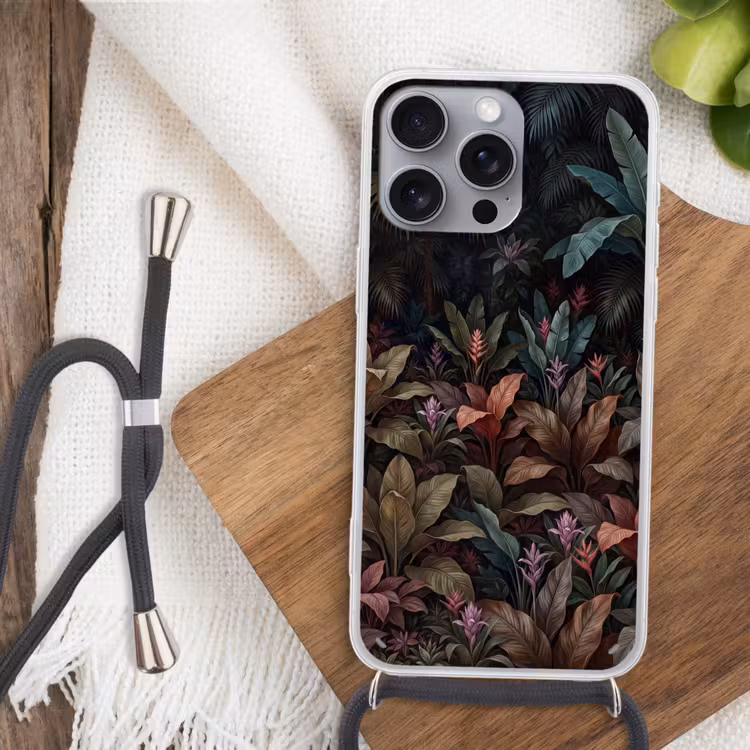 Planten - Tropisch - Jungle - Donker - Natuur Hoesje iPhone 16 Pro Max met koord klein -sfeer4