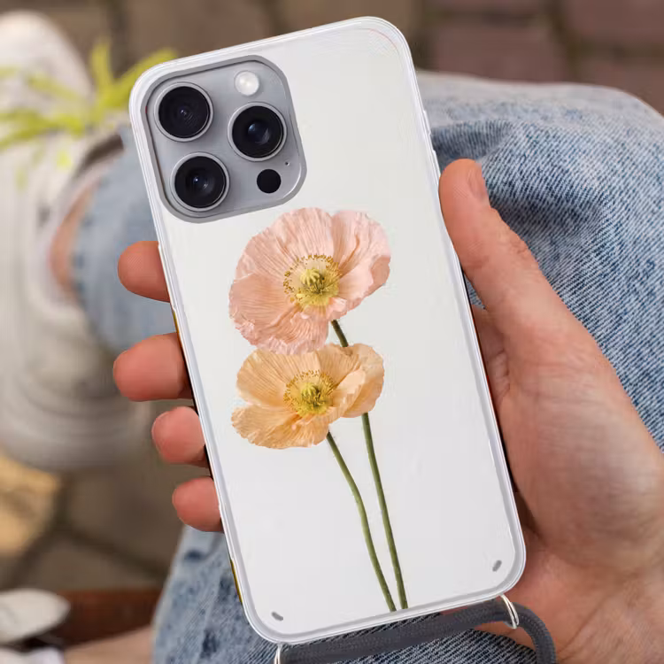 Papavers - Botanisch - Roze Hoesje iPhone 16 Pro Max met koord klein -sfeer3