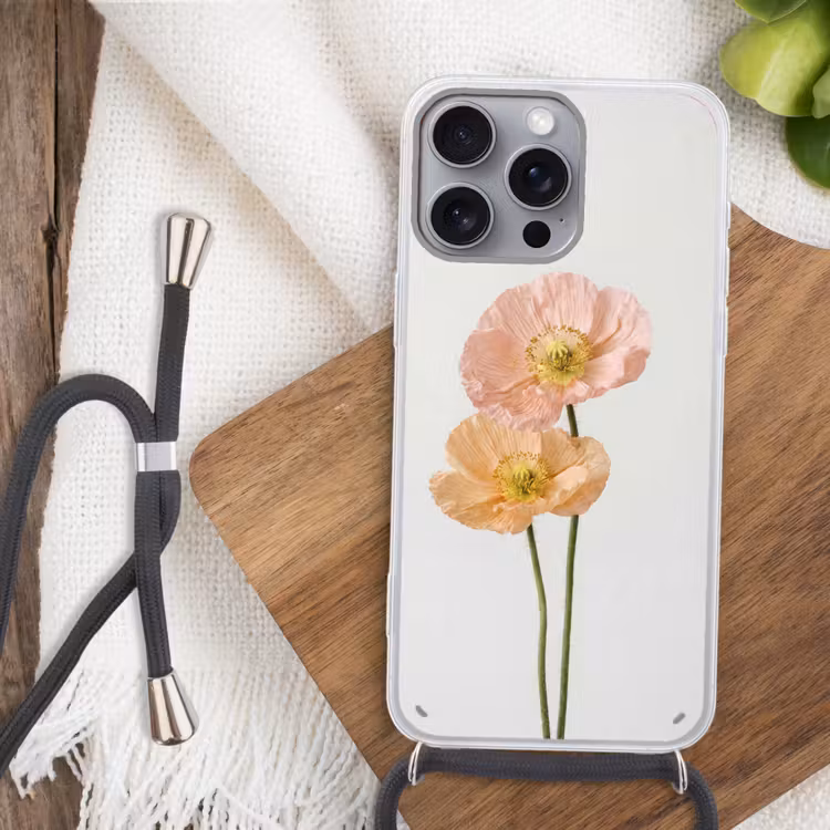 Papavers - Botanisch - Roze Hoesje iPhone 16 Pro Max met koord klein -sfeer4