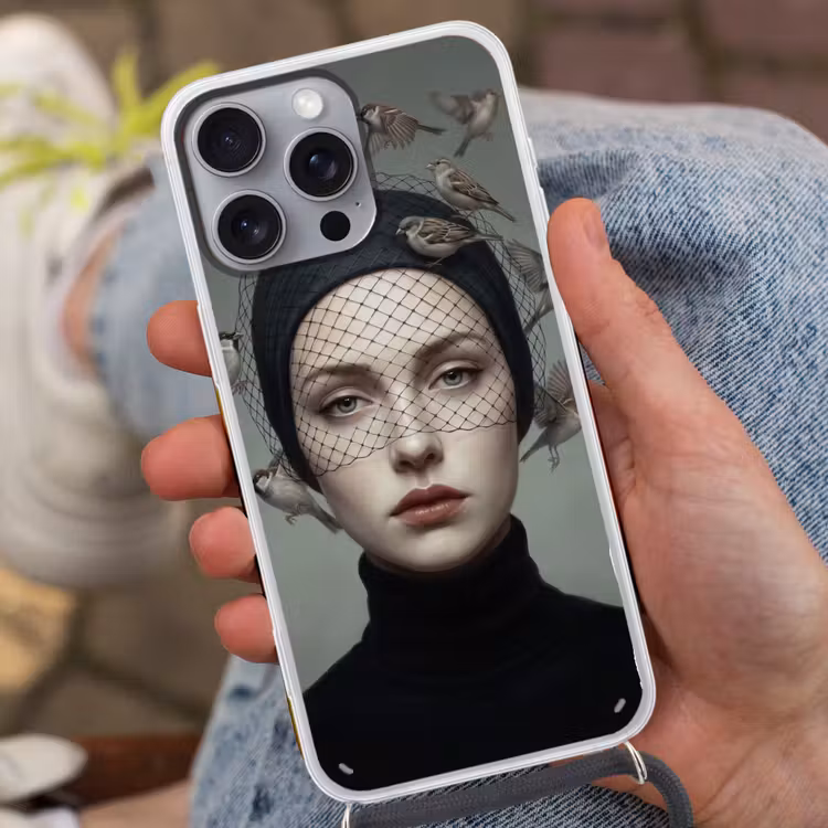 Portret - Vogels - Zwart Hoesje iPhone 16 Pro Max met koord klein -sfeer3