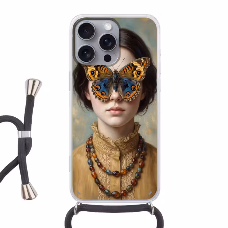 Portret - Vlinder - Kleurrijk Hoesje iPhone 16 Pro Max met koord klein -3d