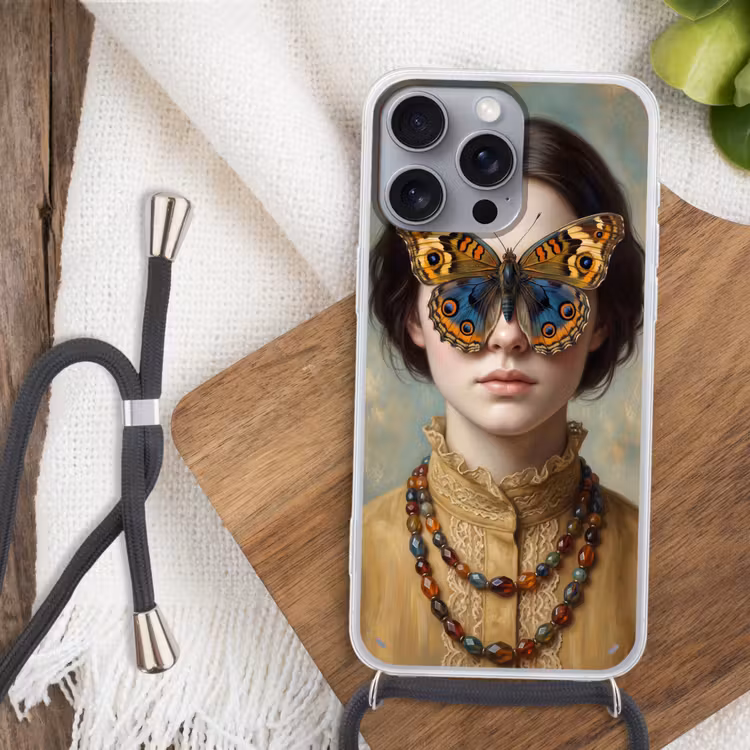 Portret - Vlinder - Kleurrijk Hoesje iPhone 16 Pro Max met koord klein -sfeer4