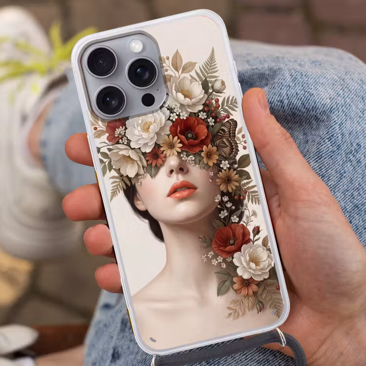 Portret - Bloemen - Cremé Hoesje iPhone 16 Pro Max met koord klein -sfeer3