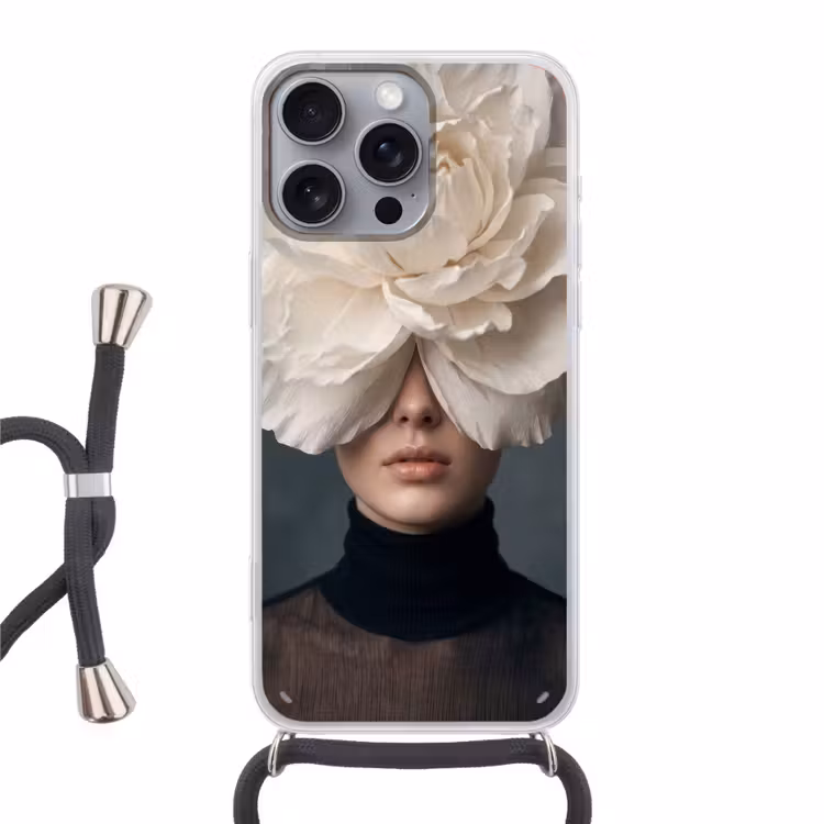 Portret - Mysterieus - Wit Hoesje iPhone 16 Pro Max met koord klein -3d