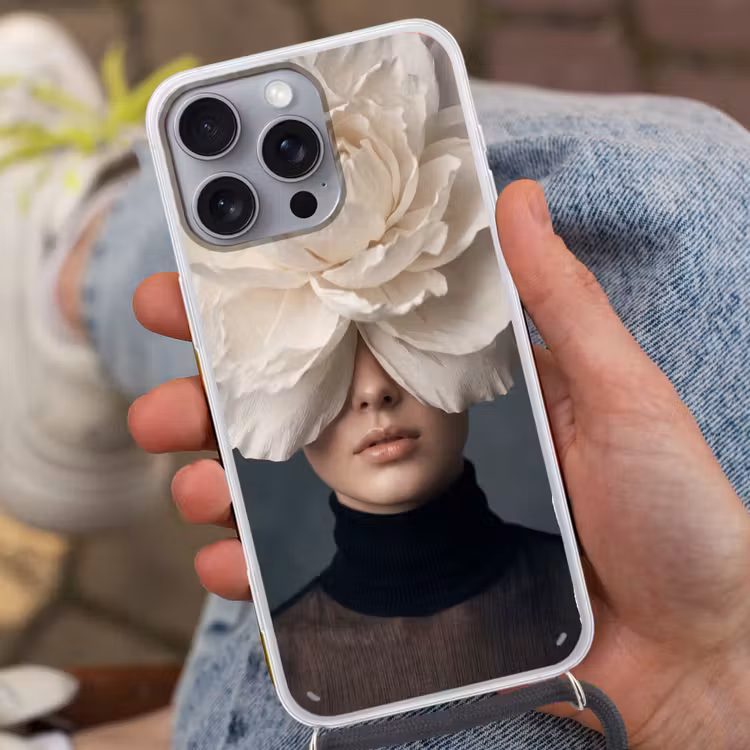 Portret - Mysterieus - Wit Hoesje iPhone 16 Pro Max met koord klein -sfeer3