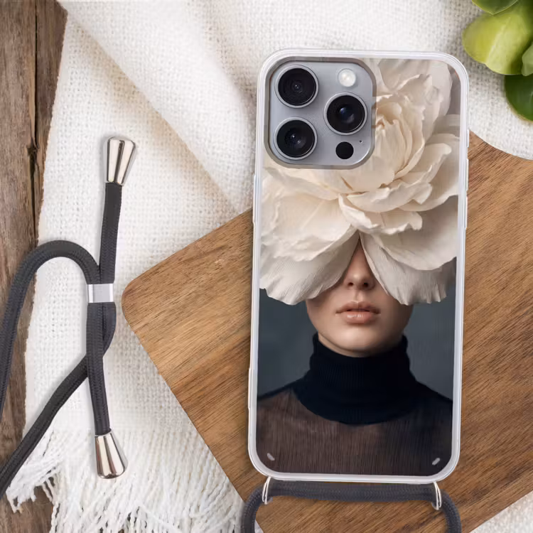 Portret - Mysterieus - Wit Hoesje iPhone 16 Pro Max met koord klein -sfeer4