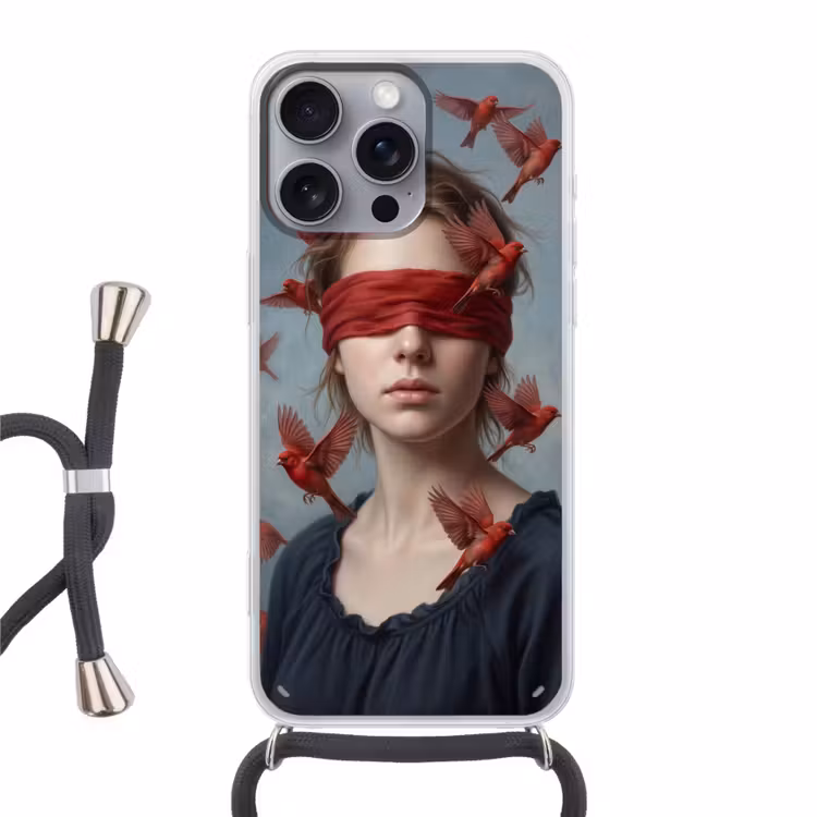 Portret - Krachtig - Rood Hoesje iPhone 16 Pro Max met koord klein -3d