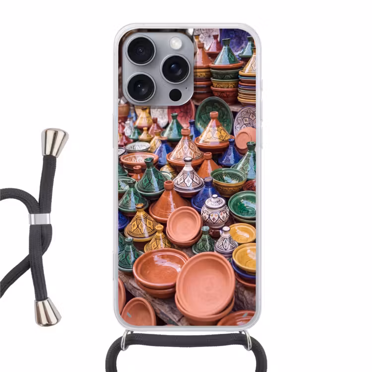 Phone case crossbody - Pottery - Colorful - Pattern - Aardewerk - Kleurrijk - Patroon Hoesje iPhone 16 Pro Max met koord klein