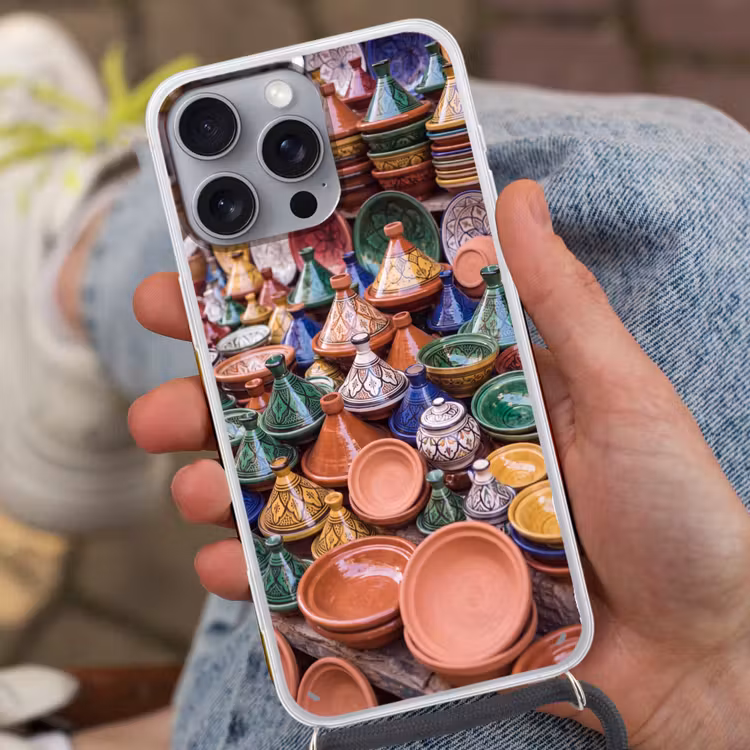 Phone case crossbody - Pottery - Colorful - Pattern - Aardewerk - Kleurrijk - Patroon Hoesje iPhone 16 Pro Max met koord klein