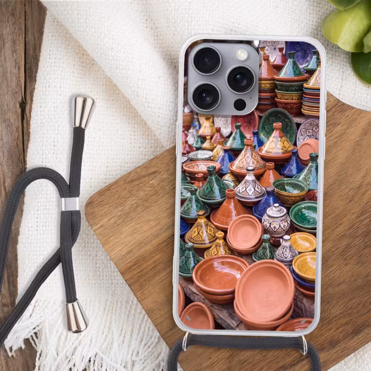 Phone case crossbody - Pottery - Colorful - Pattern - Aardewerk - Kleurrijk - Patroon Hoesje iPhone 16 Pro Max met koord klein