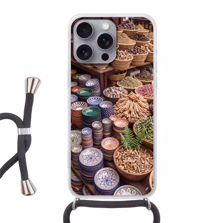 Phone case crossbody - Pottery - Oriental - Colorful - Aardewerk - Oosters - Kleurrijk Hoesje iPhone 16 Pro Max met koord klein