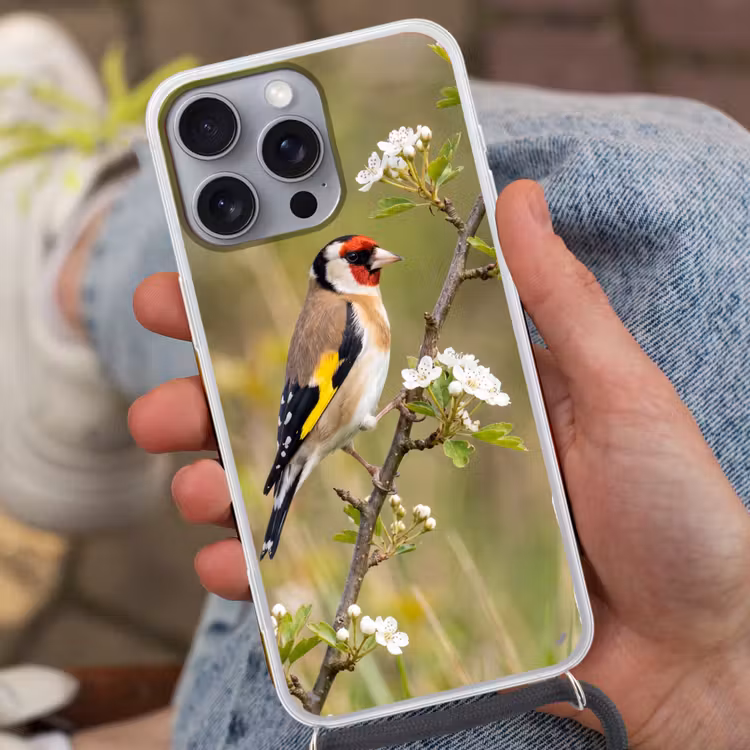 Putter - Bloesem - Lente - Natuur - Kleurrijk Hoesje iPhone 16 Pro Max met koord klein -sfeer3