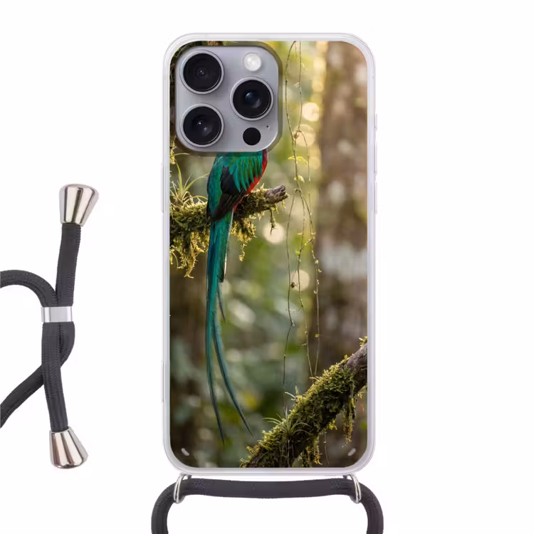 Quetzal - Jungle - Natuur - Groen Hoesje iPhone 16 Pro Max met koord klein -3d