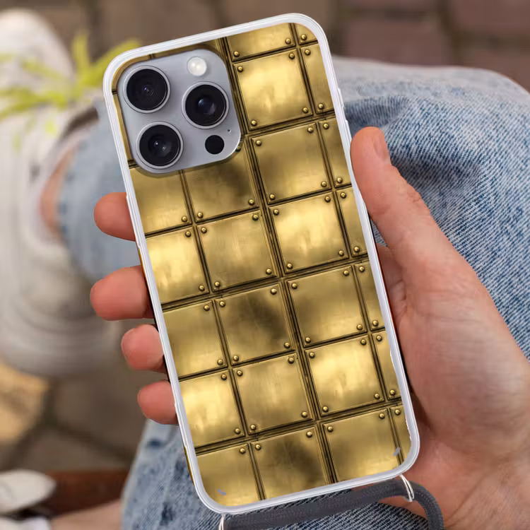 Platen - Industrieel - Stoer - Goud Hoesje iPhone 16 Pro Max met koord klein 804 -sfeer3