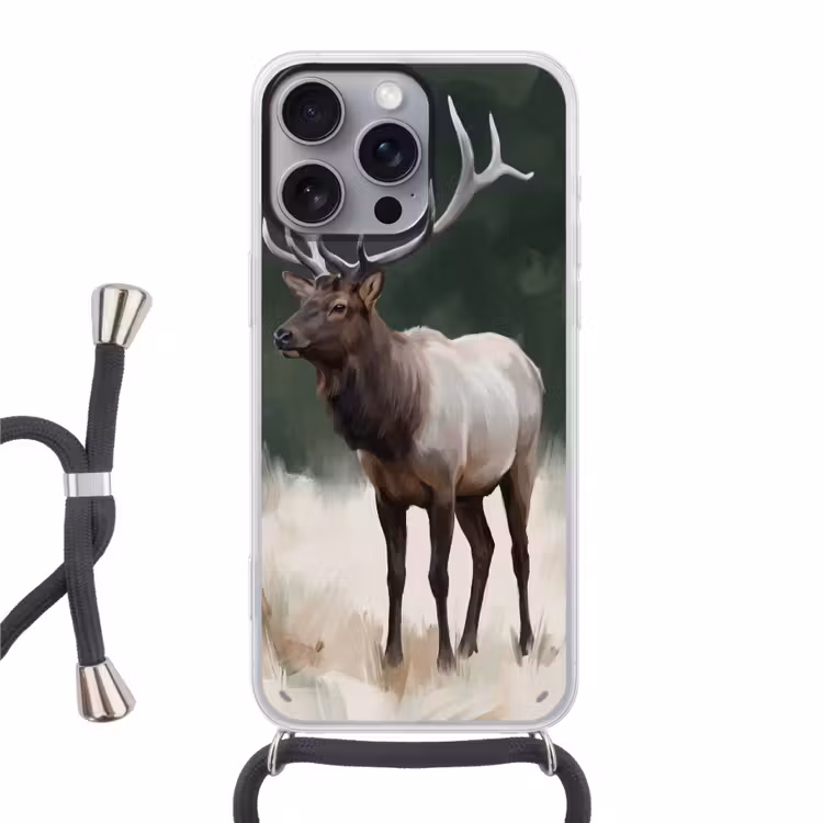 Edelhert - Gewei - Schildering - Rustiek Hoesje iPhone 16 Pro Max met koord klein -3d