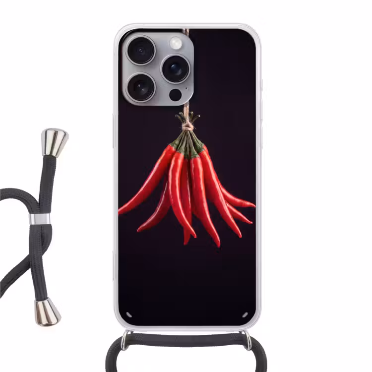 Phone case crossbody - Red Pepper - Food - Rode peper - Eten Hoesje iPhone 16 Pro Max met koord klein