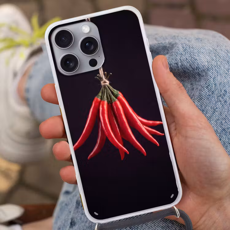 Phone case crossbody - Red Pepper - Food - Rode peper - Eten Hoesje iPhone 16 Pro Max met koord klein