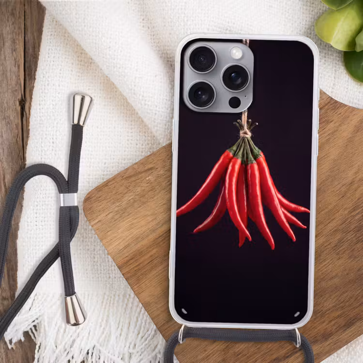 Phone case crossbody - Red Pepper - Food - Rode peper - Eten Hoesje iPhone 16 Pro Max met koord klein