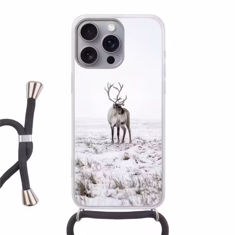 Rendier - Gewei - Sneeuw - Winter Hoesje iPhone 16 Pro Max met koord klein -3d