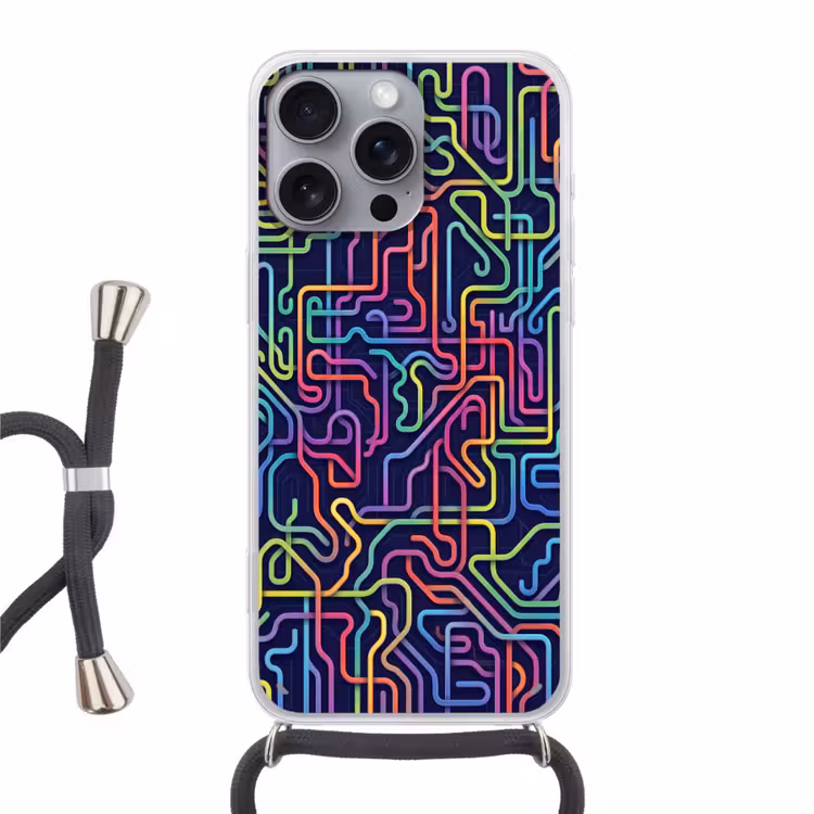 Retro - Abstract - Neon Hoesje iPhone 16 Pro Max met koord klein -3d