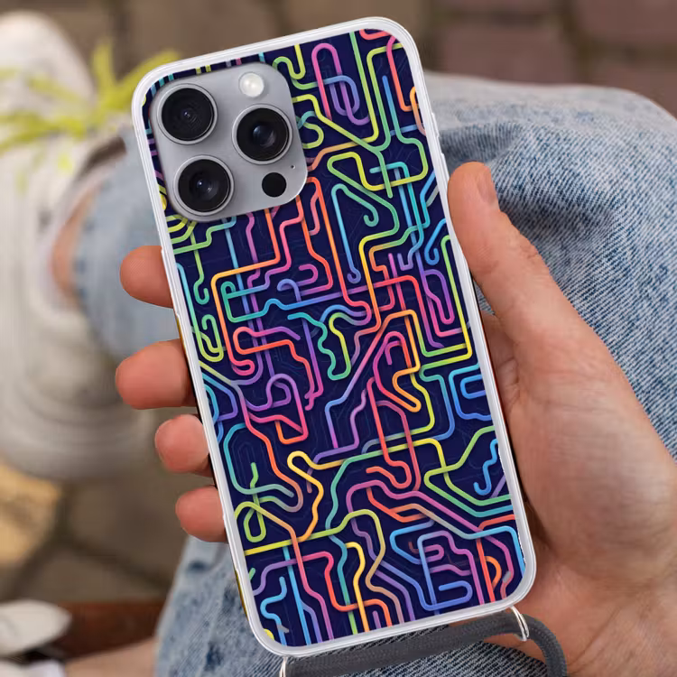 Retro - Abstract - Neon Hoesje iPhone 16 Pro Max met koord klein -sfeer3