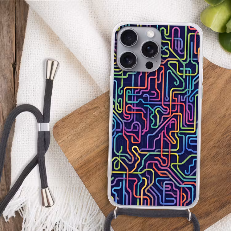 Retro - Abstract - Neon Hoesje iPhone 16 Pro Max met koord klein -sfeer4
