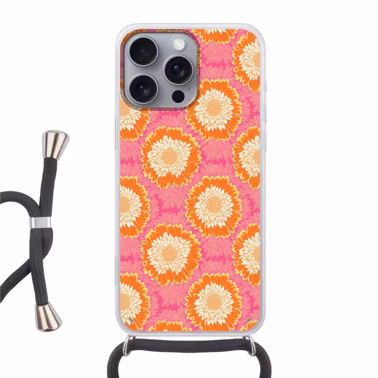Retro - Bloemen - Kleurrijk Hoesje iPhone 16 Pro Max met koord klein 804 -3d