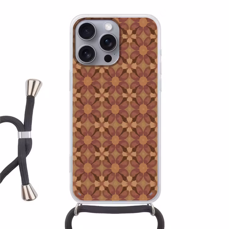 Retro - Bloemen - Bruin Hoesje iPhone 16 Pro Max met koord klein 804 -3d