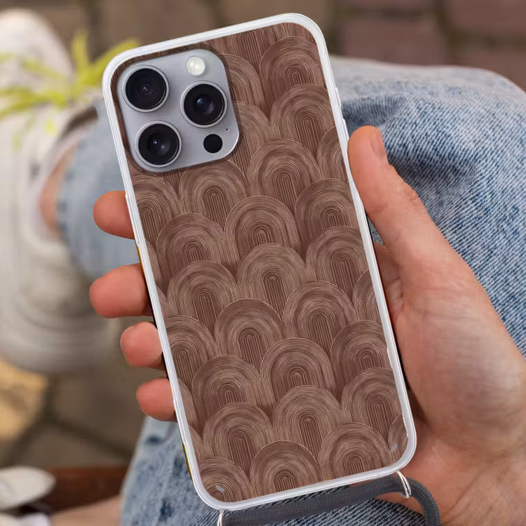 Ritmisch - Effect - Bruin Hoesje iPhone 16 Pro Max met koord klein 804 -sfeer3