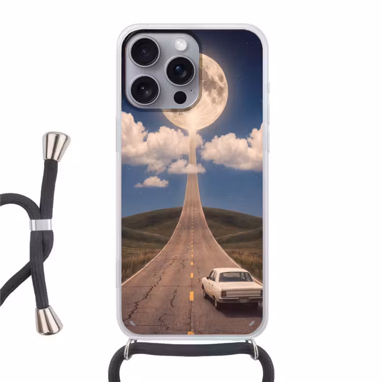 Phone case crossbody - Road - Moon - Night - Weg - Maan - Nacht Hoesje iPhone 16 Pro Max met koord klein
