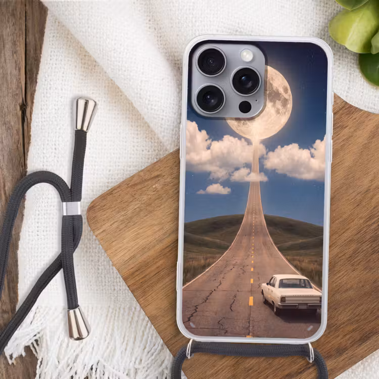 Phone case crossbody - Road - Moon - Night - Weg - Maan - Nacht Hoesje iPhone 16 Pro Max met koord klein