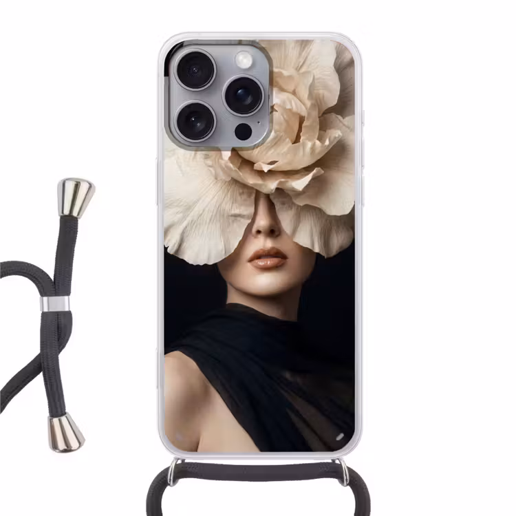 Roos - Tijdloos - Zwart Hoesje iPhone 16 Pro Max met koord klein -3d