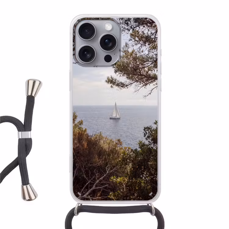 Phone case crossbody - Sailboat - trees - water - Zeilboot - bomen - water Hoesje iPhone 16 Pro Max met koord klein
