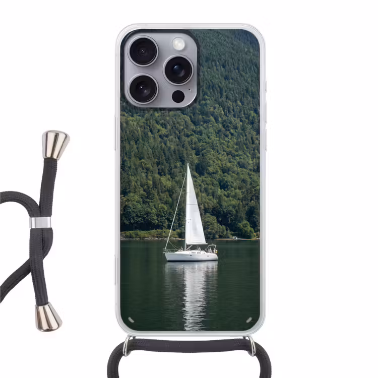 Zeilboot - Water - Bergen - Natuur - Groen Hoesje iPhone 16 Pro Max met koord klein -3d