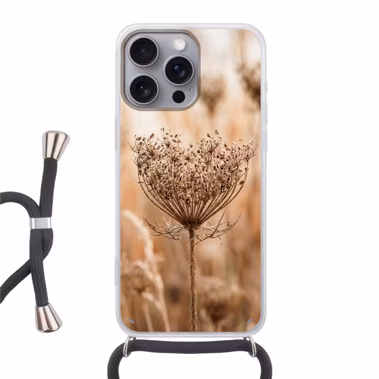 Schermbloem - Droogbloem - Winter - Beige - Minimalistisch Hoesje iPhone 16 Pro Max met koord klein -3d