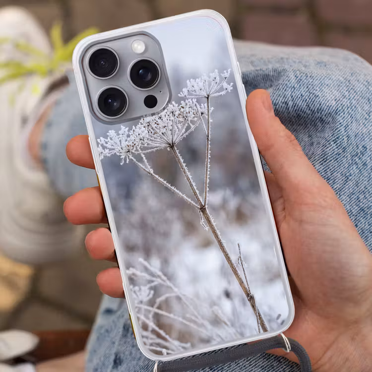 Schermbloem - Rijp - Kristallen - Winter - Delicaat Hoesje iPhone 16 Pro Max met koord klein -sfeer3